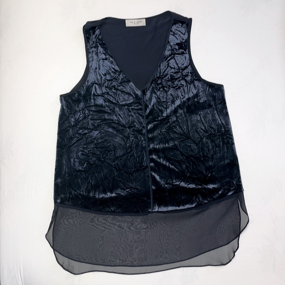Lola & Sophie sleeveless crushed velvet top, midnight blue, S